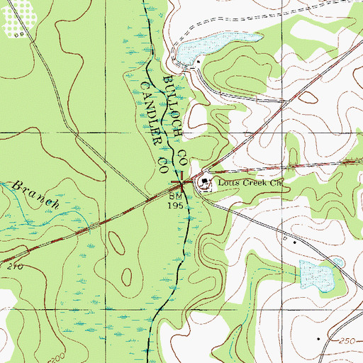 Topographic Map of Lotts Creek Bridge, GA