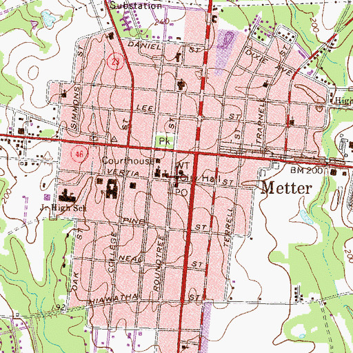 Topographic Map of Metter City Hall, GA