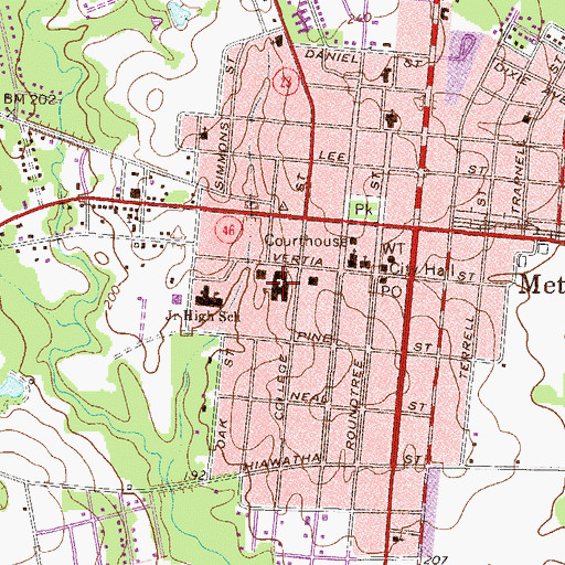 Topographic Map of Metter High School, GA