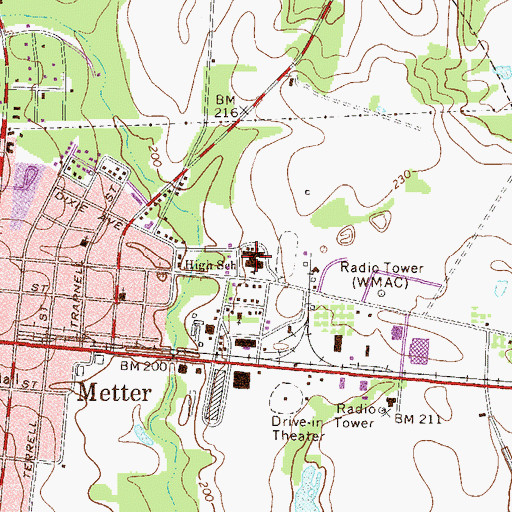 Topographic Map of Metter Middle School, GA