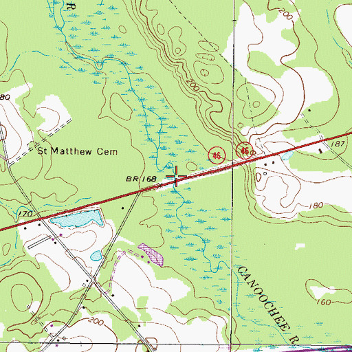 Topographic Map of Strawfield Bridge, GA