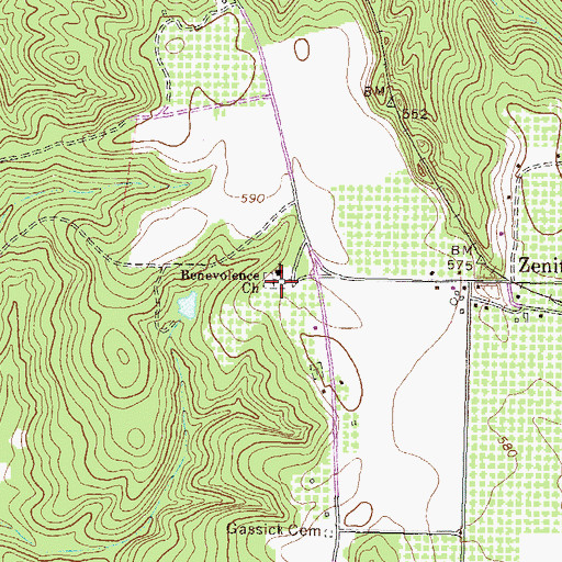 Topographic Map of Benevolence Cemetery, GA