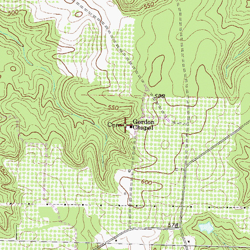 Topographic Map of Gordon Chapel Cemetery, GA