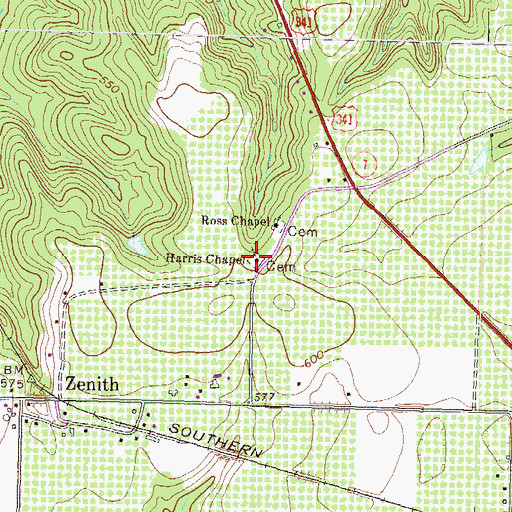 Topographic Map of Harris Chapel Cemetery, GA