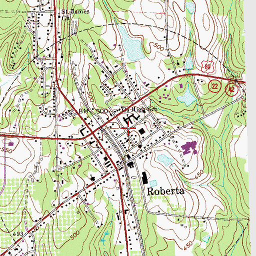 Topographic Map of Roberta Historic District, GA