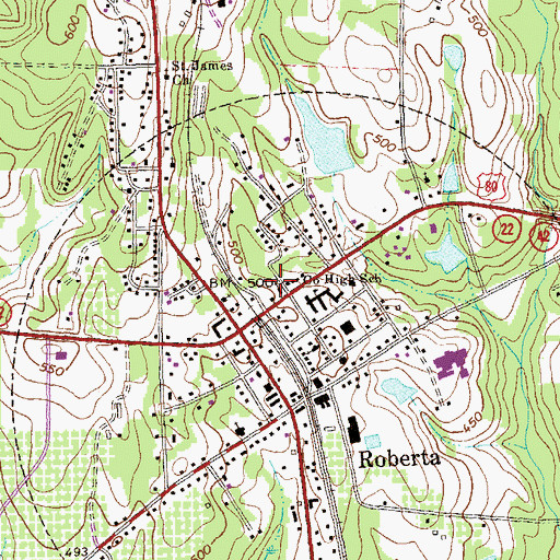 Topographic Map of Roberta Primitive Baptist Church, GA