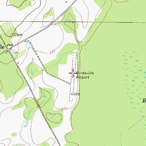 Topographic Map of Birdsville Airport (historical), GA