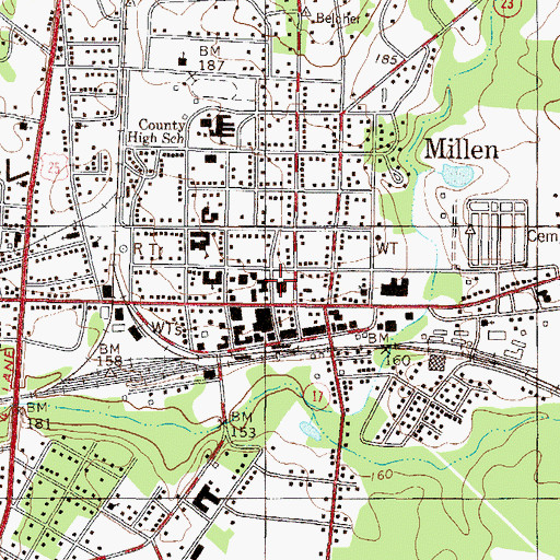 Topographic Map of Jenkins County Courthouse, GA