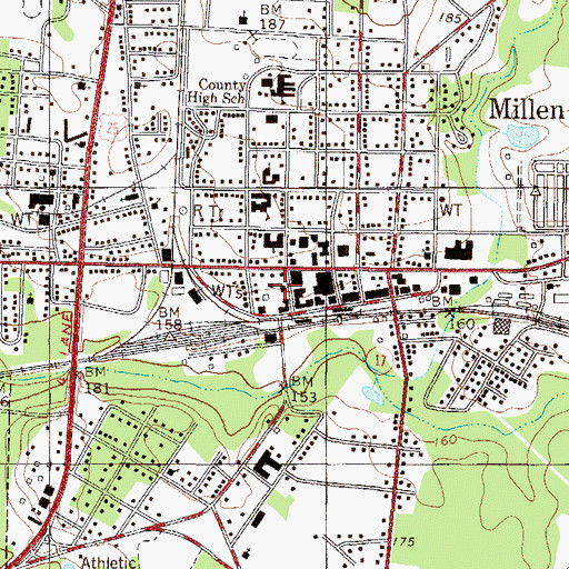Topographic Map of Millen City Hall, GA