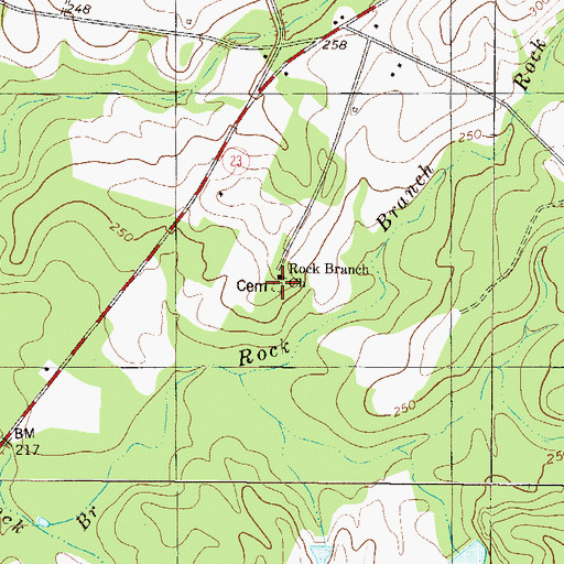 Topographic Map of Rocky Branch Cemetery, GA