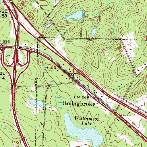 Topographic Map of Bolingbroke Methodist Church, GA