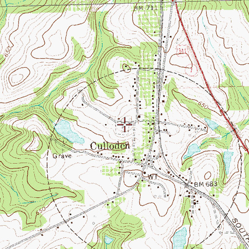 Topographic Map of Culloden City Cemetery, GA