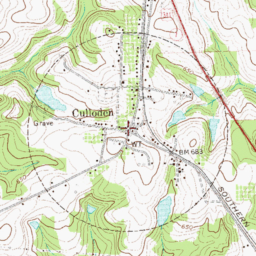 Topographic Map of Culloden Historic District, GA