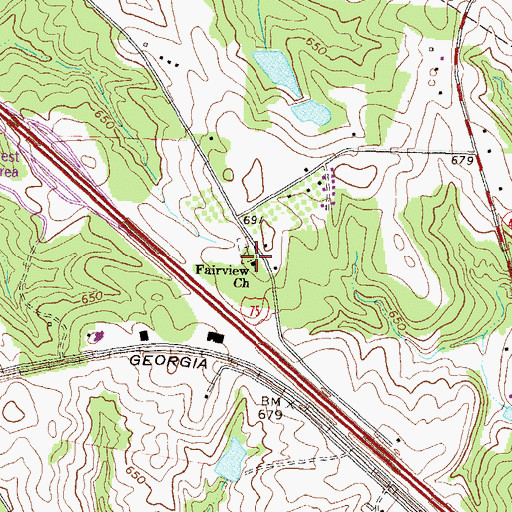 Topographic Map of Fairview Cemetery, GA