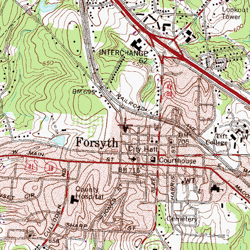 Topographic Map of First Baptist Church, GA