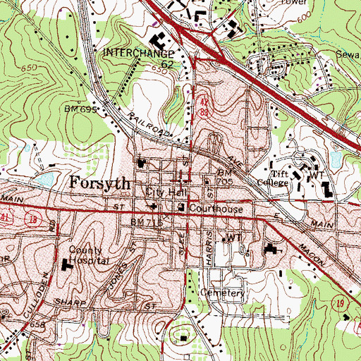 Topographic Map of First Presbyterian Church, GA