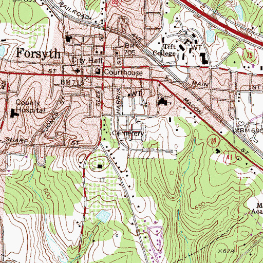 Topographic Map of Forsyth City Cemetery, GA