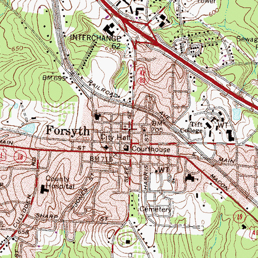 Topographic Map of Forsyth City Hall, GA
