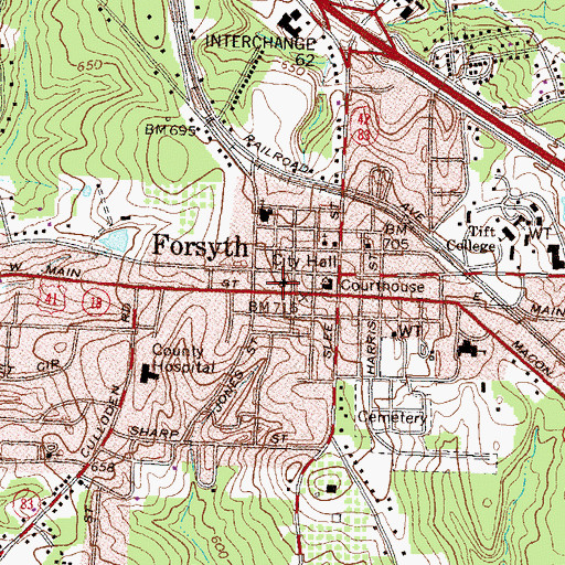 Topographic Map of Forsyth United Methodist Church, GA