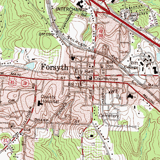 Topographic Map of Monroe County Library, GA