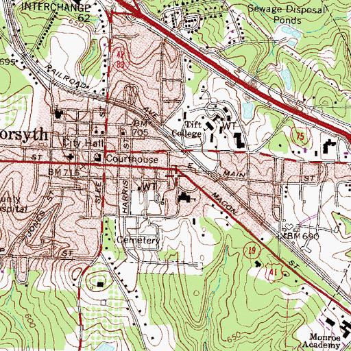 Topographic Map of Monroe County Middle School, GA