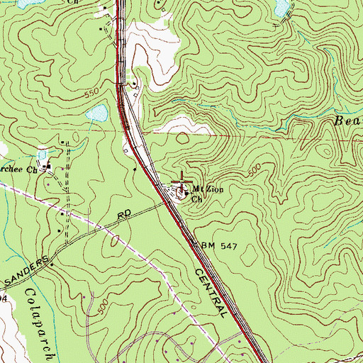 Topographic Map of Mount Zion Cemetery, GA