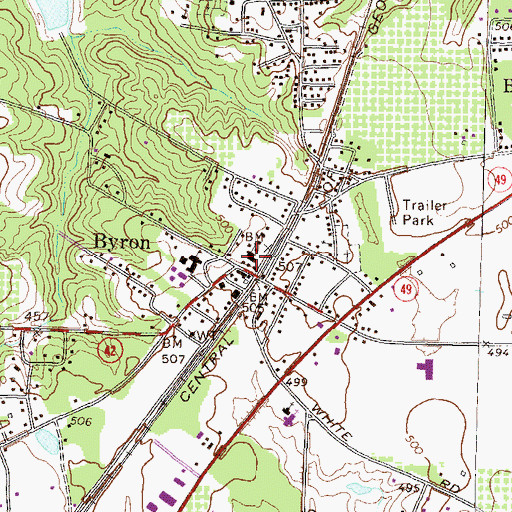 Topographic Map of Byron Baptist Church, GA