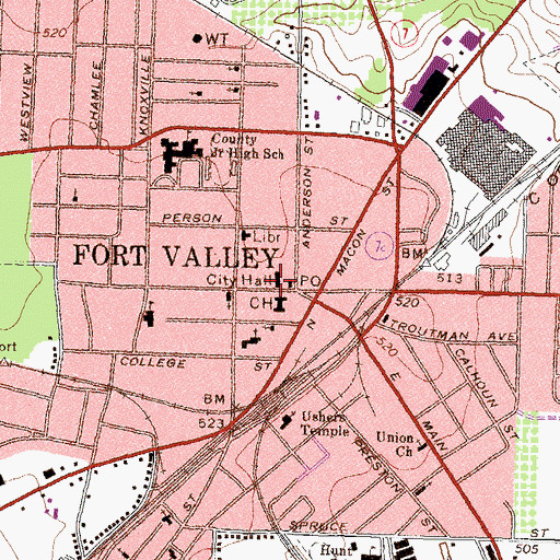 Topographic Map of Fort Valley City Hall, GA