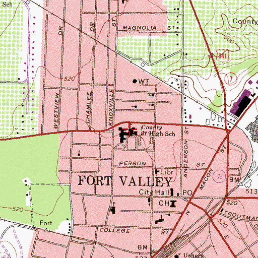 Topographic Map of Fort Valley High School (historical), GA