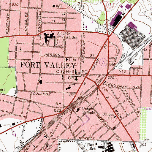 Topographic Map of Peach County Courthouse, GA