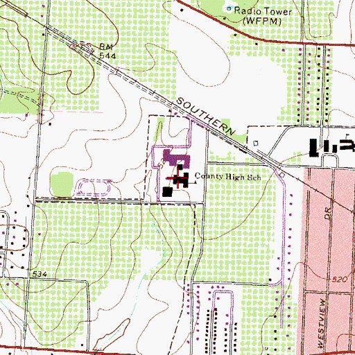 Topographic Map of Peach County High School, GA