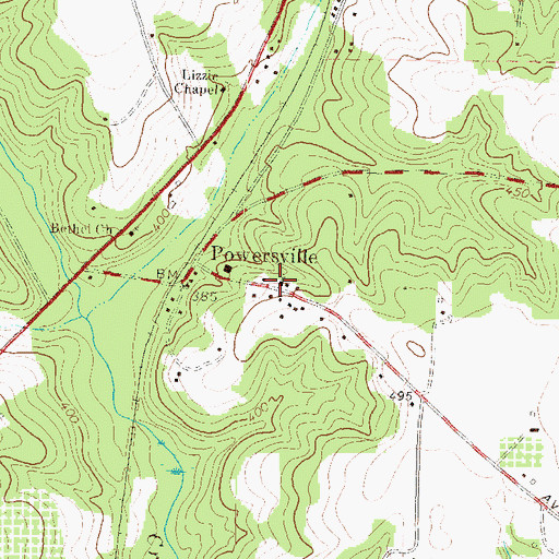 Topographic Map of Powersville Church, GA