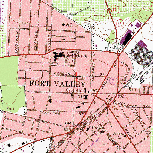 Topographic Map of Thomas Public Library, GA