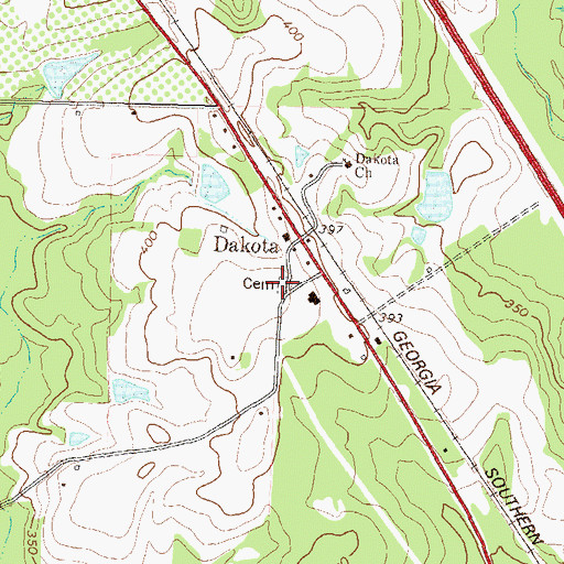 Topographic Map of Dakota Cemetery, GA