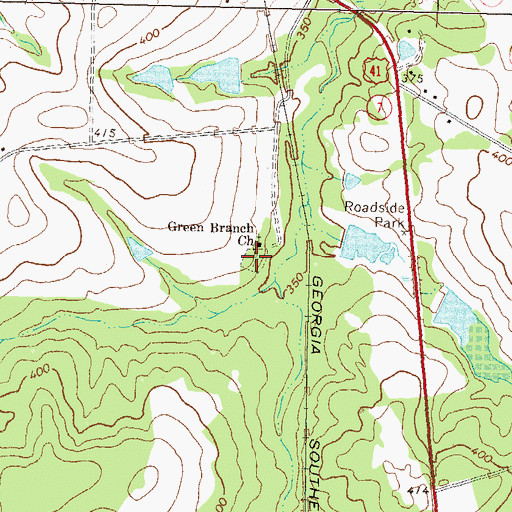 Topographic Map of Green Branch Cemetery, GA