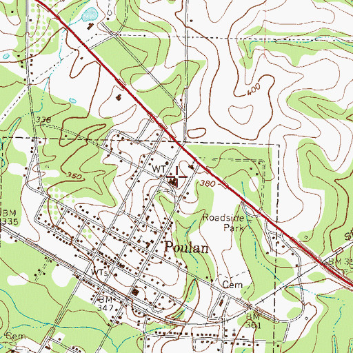 Topographic Map of Poulan Consolidated School (historical), GA