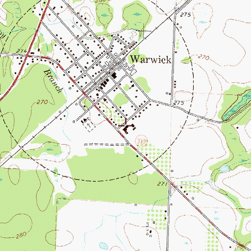 Topographic Map of Warwick High School, GA