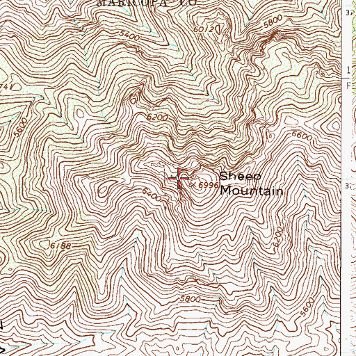 Topographic Map of Sheep Mountain, AZ