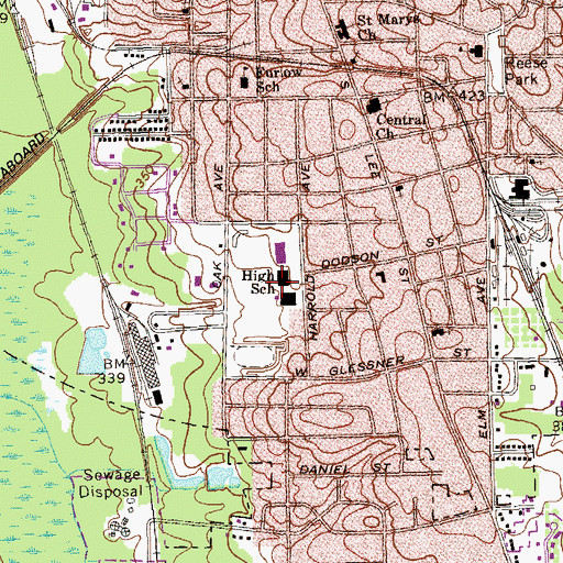 Topographic Map of Americus High School, GA