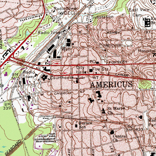 Topographic Map of Carnegie Library, GA