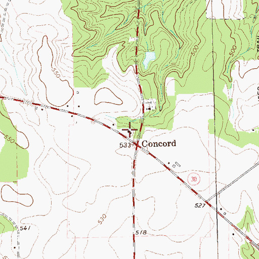 Topographic Map of Concord Church, GA
