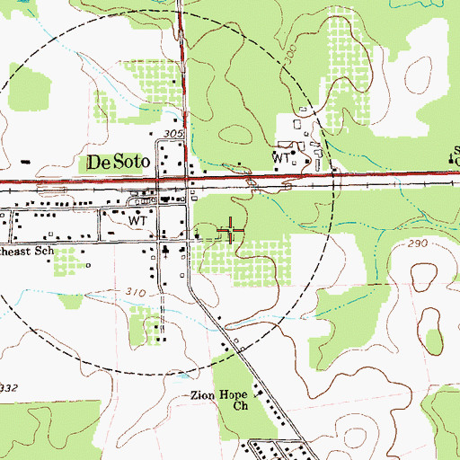 Topographic Map of DeSoto Cemetery, GA