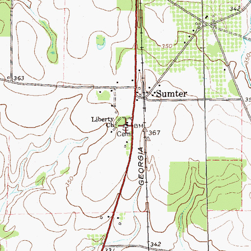Topographic Map of Liberty Cemetery, GA