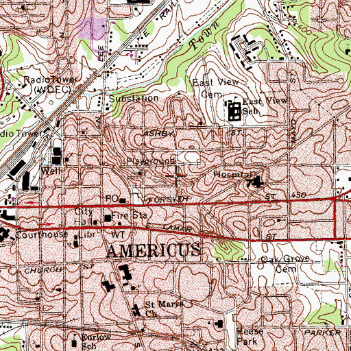 Topographic Map of Mount Olivet Baptist Church, GA