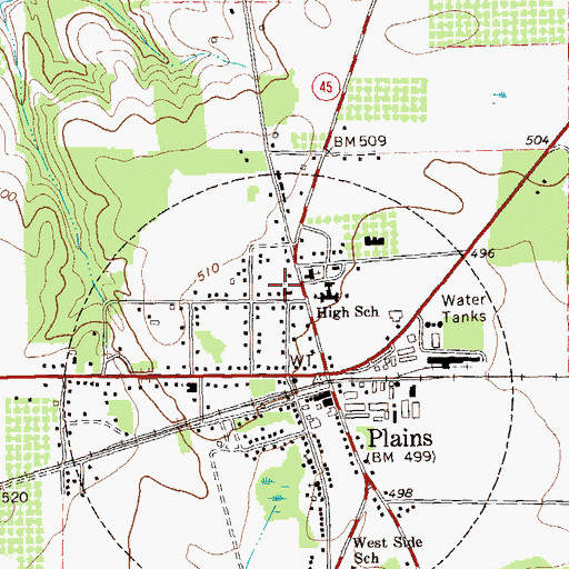 Topographic Map of Plains Baptist Church, GA