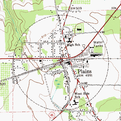 Topographic Map of Plains Depot, GA