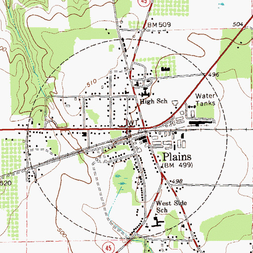 Topographic Map of Plains Historic District, GA