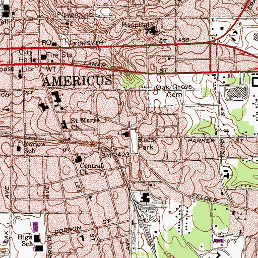 Topographic Map of Reese Park Grammar School (historical), GA