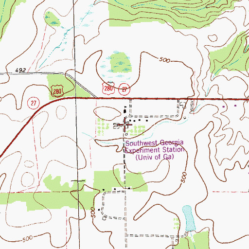 Topographic Map of Southwest Georgia Agricultural Branch Station, GA