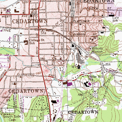Topographic Map of Cedar Hill High School (historical), GA
